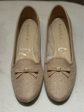 Charter Club "Kimii" loafers in a natural, woven raffia material with a Bow